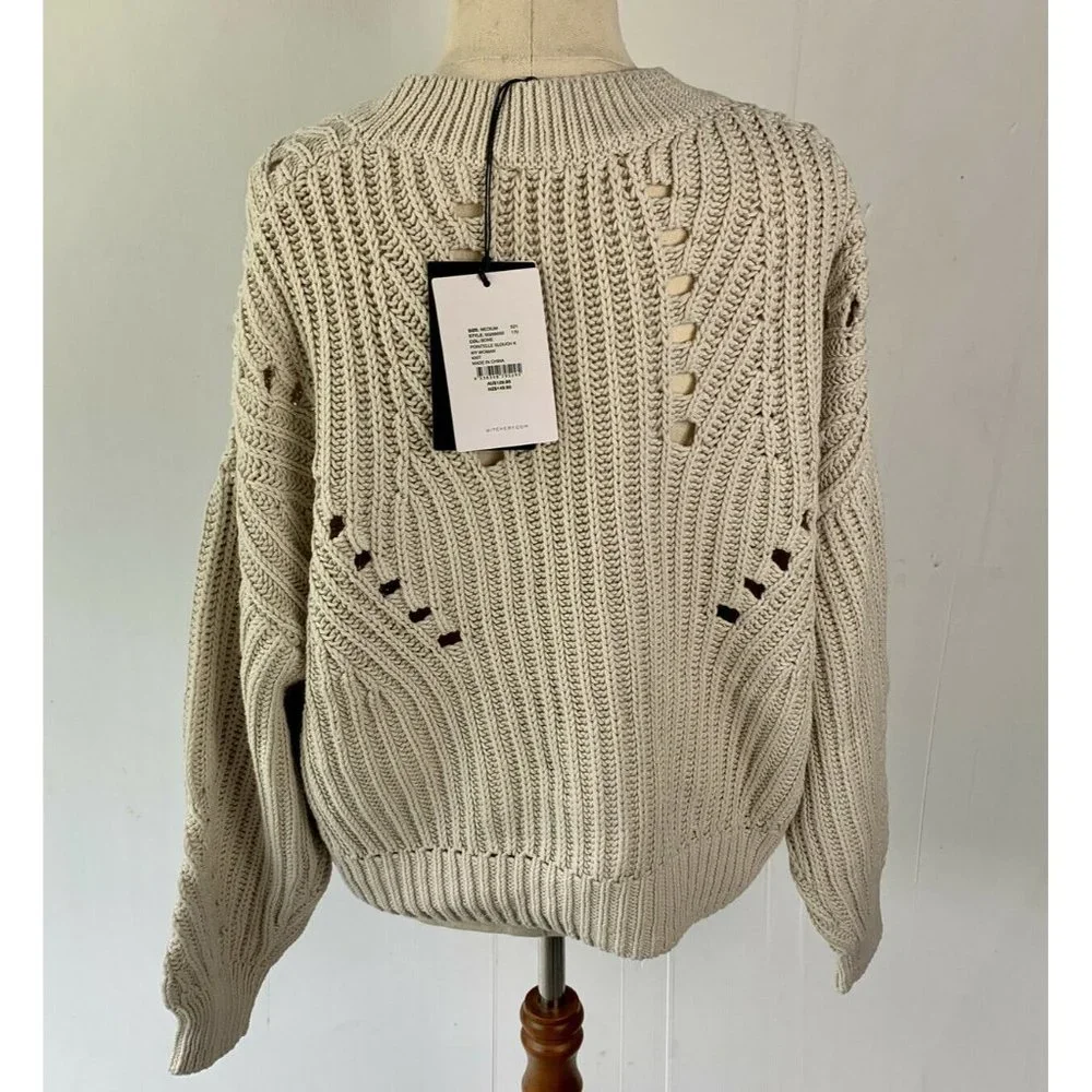 Witchery Womens Pointelle Slouch Crop Knit Bone Cream Size M NWT RRP $129.95 - Picture 2 of 7